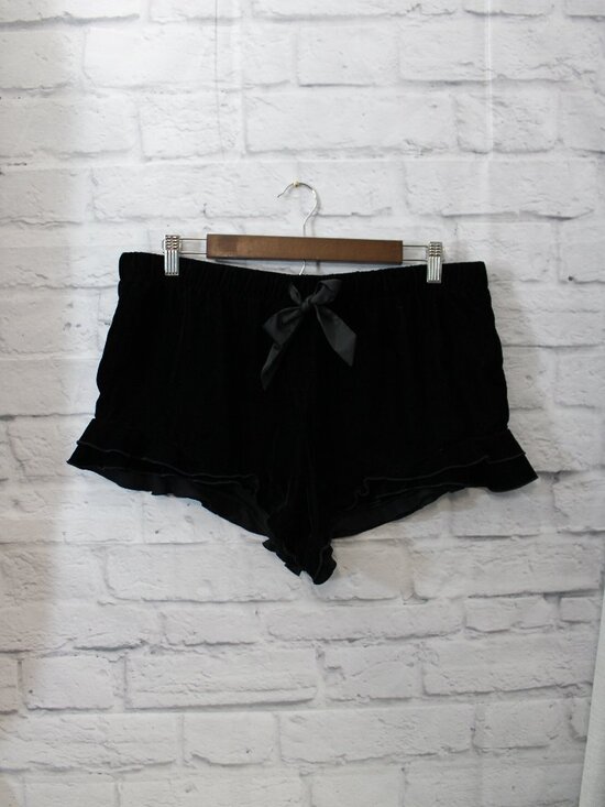 Victoria's Secret Other - Victoria's Secret Velvet Ruffle Lounge Sleep Shorts Black Satin Bow Size Large